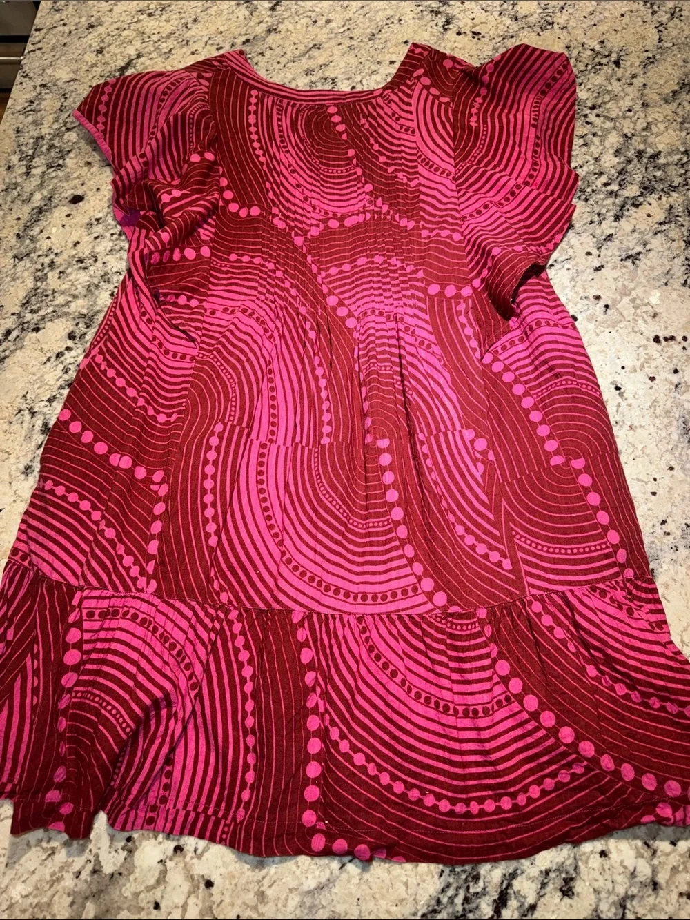 Maeve by Anthropologie Bright Pink Swirl Print Ruffle Hem Dress-The Cassandra - Picture 2 of 15